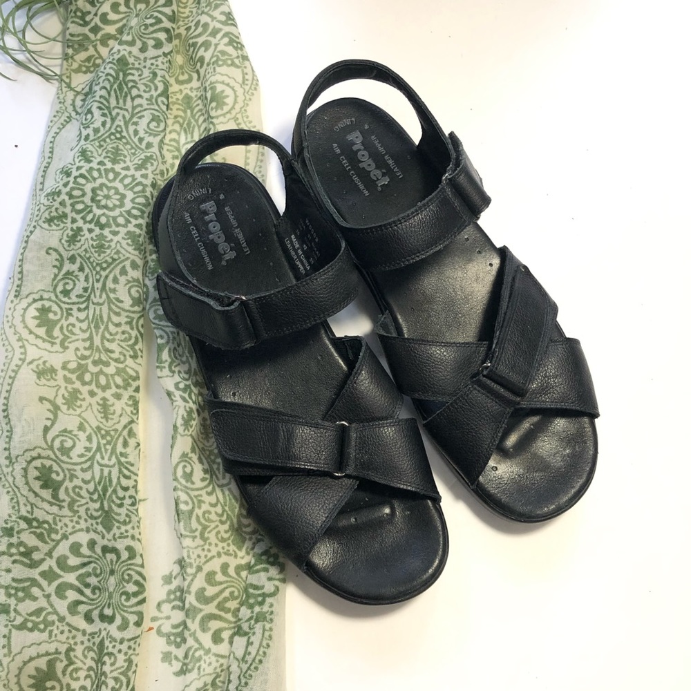 Propet Leather Sandals Comfort Walking Black Size 11 Narrow
